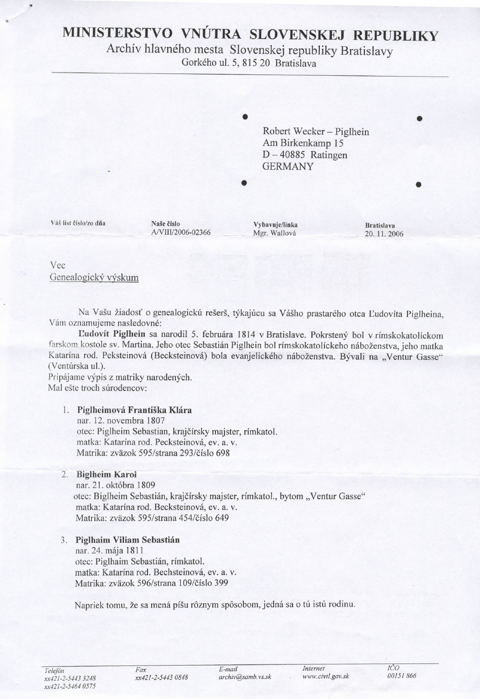 Stammbaum der Familie Piglhein