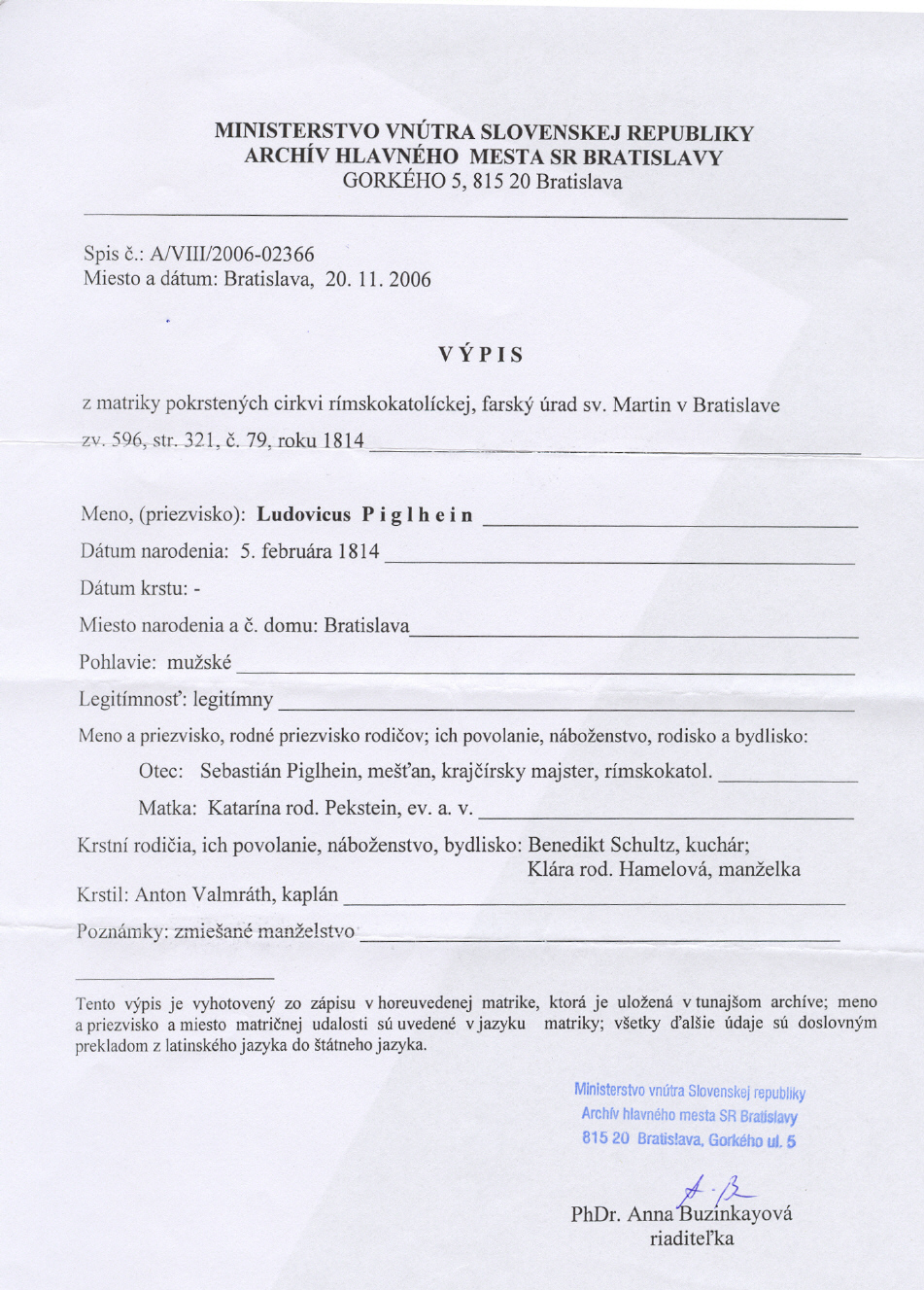 Stammbaum der Familie Piglhein